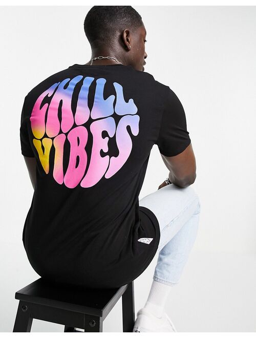 Bershka chill vibes back print t-shirt in black