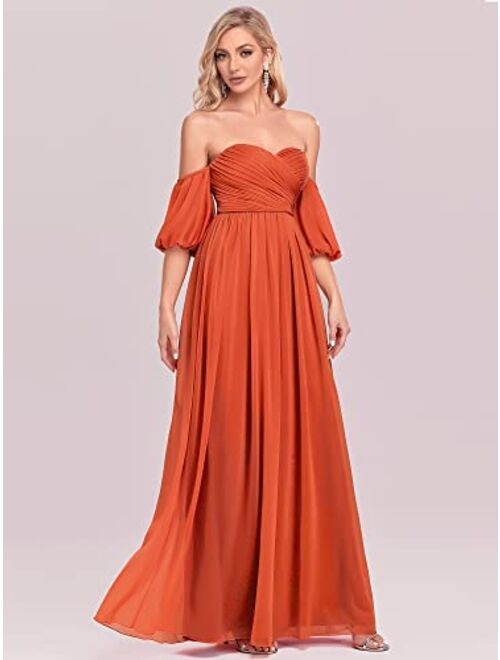 Ever-Pretty Women's Off-Shoulder Pleated A-Line Backless Maxi Evening Dress 50162