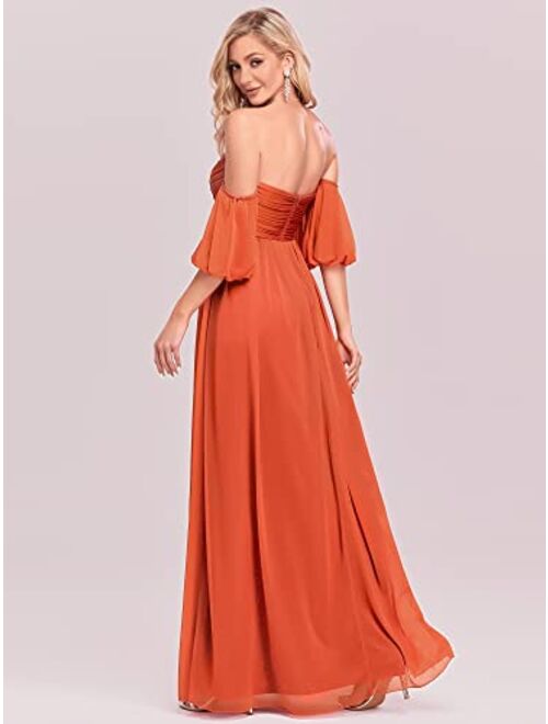 Ever-Pretty Women's Off-Shoulder Pleated A-Line Backless Maxi Evening Dress 50162