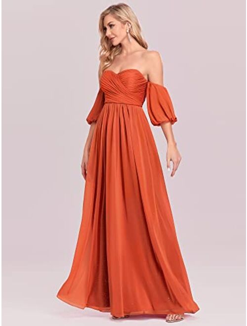 Ever-Pretty Women's Off-Shoulder Pleated A-Line Backless Maxi Evening Dress 50162