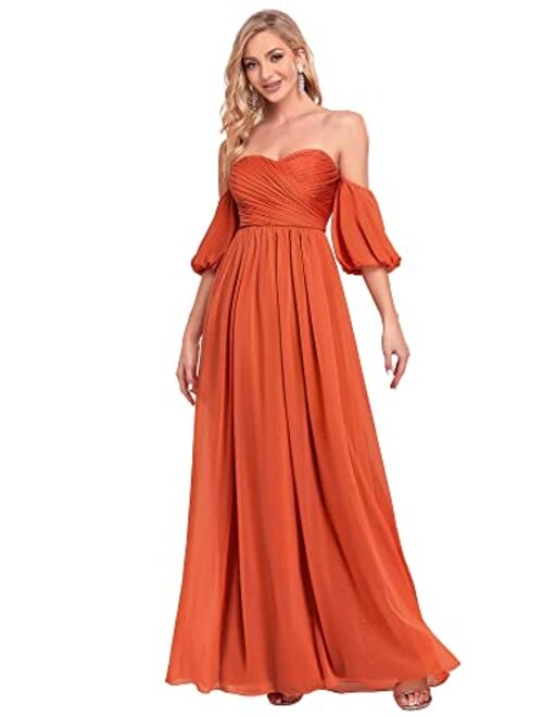 Ever-Pretty Women's Off-Shoulder Pleated A-Line Backless Maxi Evening Dress 50162