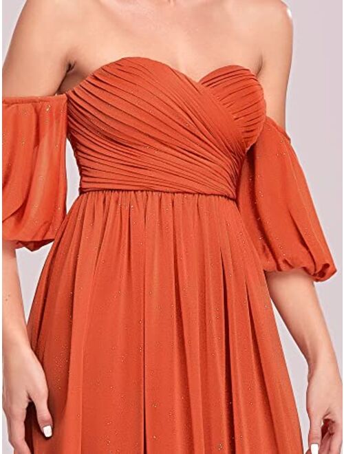 Ever-Pretty Women's Off-Shoulder Pleated A-Line Backless Maxi Evening Dress 50162