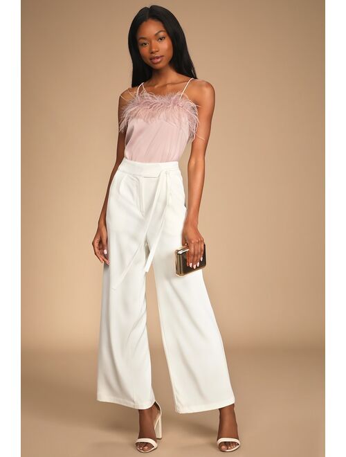 Lulus Chic Sophistication Ivory Side-Tie Wide-Leg Trouser Pants