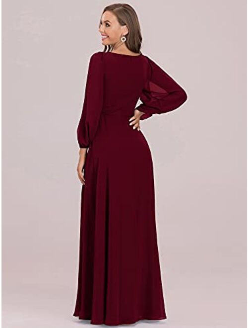 Ever-Pretty Women's A-line Long Sleeve V-Neck Chiffon Mother of The Bride Dress 0461