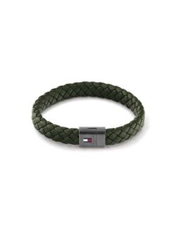 Men's Green Leather Braided Bracelet
