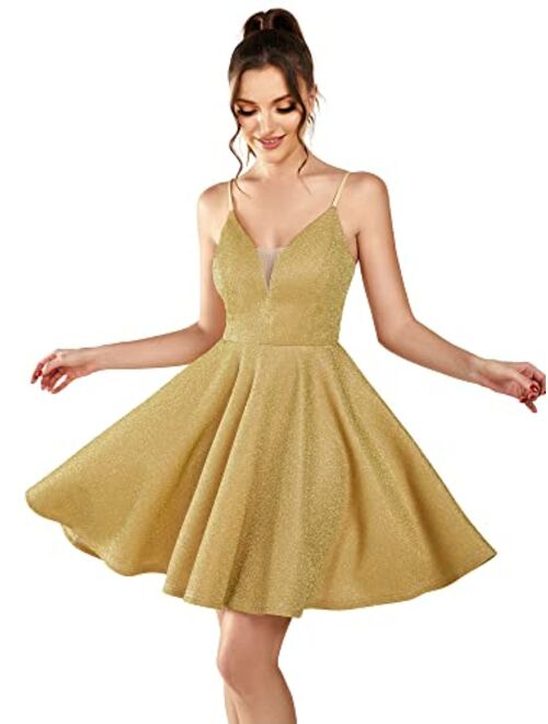 Ever-Pretty Womens V Neck Sleeveless Mini Sparkle A Line Cocktail Dress 3124