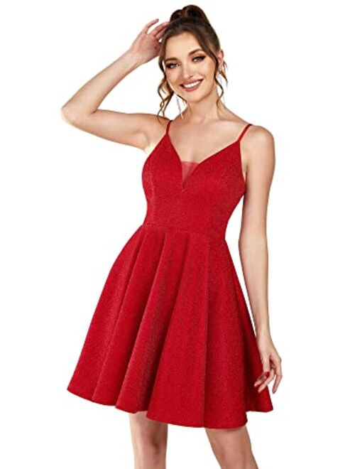 Ever-Pretty Womens V Neck Sleeveless Mini Sparkle A Line Cocktail Dress 3124