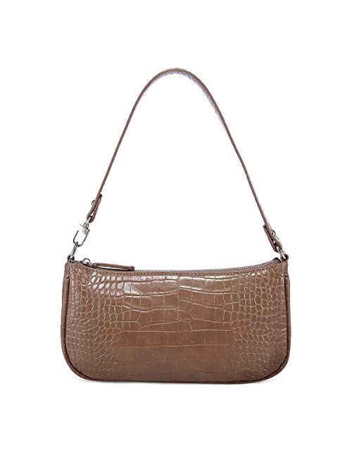 Loiral Shoulder Bags for Women, Retro Classic Tote HandBag Crocodile Pattern Clutch Purse with Zipper Closure