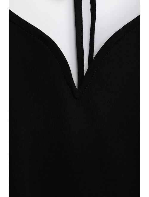 Lulus Party Scene Black Tie-Back Long Sleeve Bodysuit