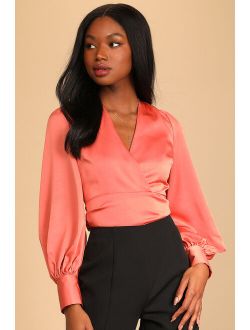 Reserve a Table Rusty Rose Satin Tie-Back Long Sleeve Top
