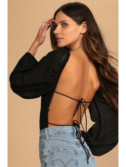 Came Back For More Black Tie-Back Long Sleeve Bodysuit