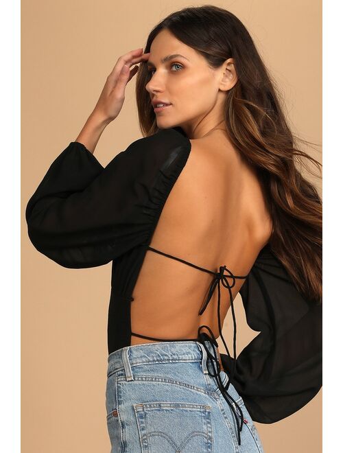 Lulus Came Back For More Black Tie-Back Long Sleeve Bodysuit