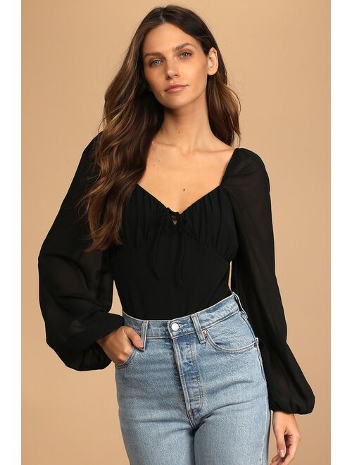 Lulus Came Back For More Black Tie-Back Long Sleeve Bodysuit