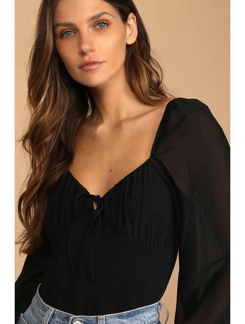 Lulus Came Back For More Black Tie-Back Long Sleeve Bodysuit