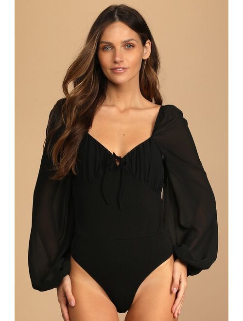 Lulus Came Back For More Black Tie-Back Long Sleeve Bodysuit