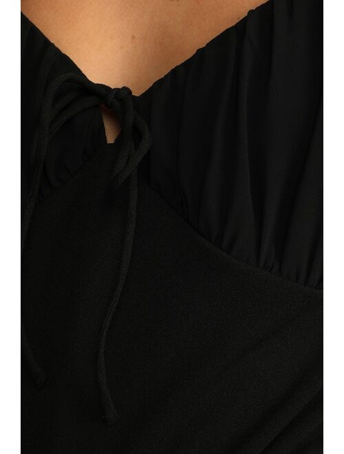 Lulus Came Back For More Black Tie-Back Long Sleeve Bodysuit