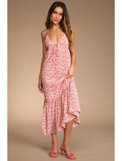 Lulus Way Too Darling Pink Floral Print Sleeveless Maxi Dress