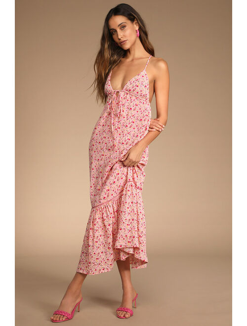 Lulus Way Too Darling Pink Floral Print Sleeveless Maxi Dress