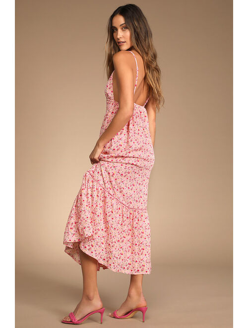 Lulus Way Too Darling Pink Floral Print Sleeveless Maxi Dress