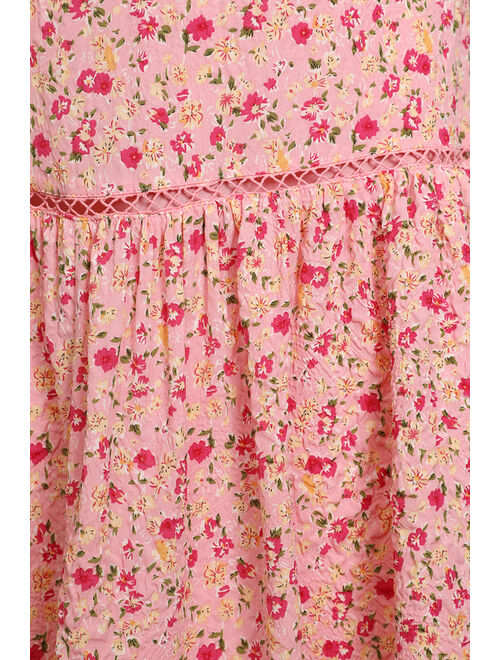 Lulus Way Too Darling Pink Floral Print Sleeveless Maxi Dress