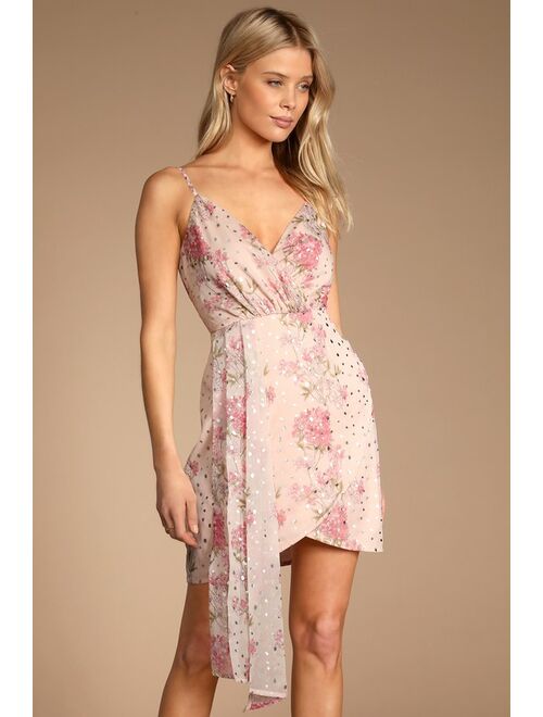 Lulus Ready for Bliss Blush Pink Floral Print Tulip Mini Dress