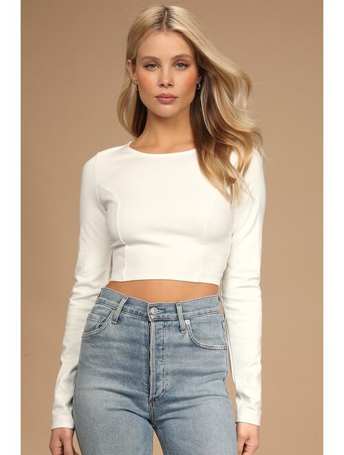 Lulus Let's Tie It White Tie-Back Cropped Long Sleeve Top