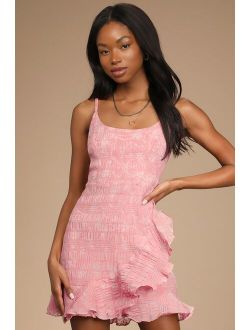 Take Time for Me Rose Pink Burnout Floral Ruffled Mini Dress