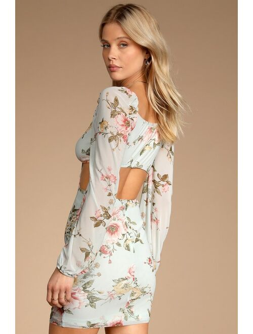 Lulus Ode to Spring Mint Floral Print Tie-Front Bodycon Mini Dress