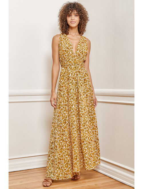 Lulus These are the Days Mustard Yellow Floral Print Halter Maxi Dress