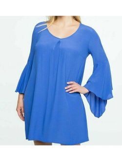 Eloquii V Neck Flare Sleeve Shift Dress Womens 14 Blue Long Sleeve Boho N90-14P