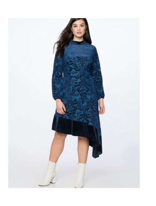 ELOQUII Elements Eloquii Blue Velvet Mock Neck Asym Dress Winter Dream Volup Size 20 New