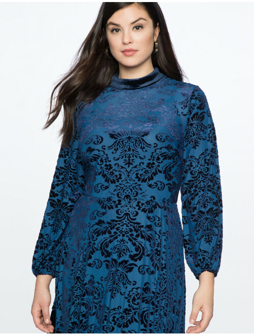 ELOQUII Elements Eloquii Blue Velvet Mock Neck Asym Dress Winter Dream Volup Size 20 New