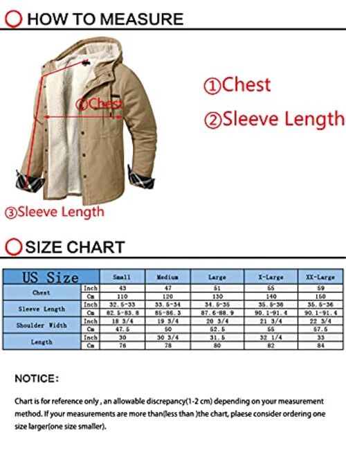 Mr.Stream Men's Thermal Coat Heavyweight Sherpa Lined Fleece Hooded Washed Cotton Shirt Jacket