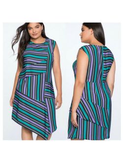 NWT ELOQUII Opposing Stripes Sleeveless Draped Asymmetrical Tiered Dress Size 20