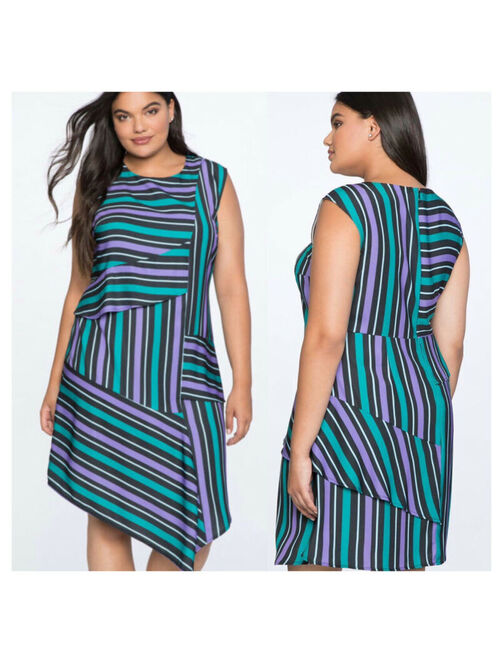 ELOQUII Elements NWT ELOQUII Opposing Stripes Sleeveless Draped Asymmetrical Tiered Dress Size 20