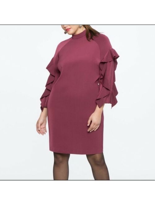 ELOQUII Elements Eloquii Dress Womens Size 22 Ruffle Sleeve Mock High Neck Burgundy New