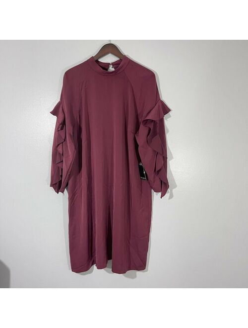 ELOQUII Elements Eloquii Dress Womens Size 22 Ruffle Sleeve Mock High Neck Burgundy New