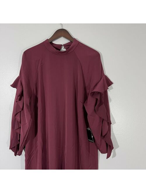 ELOQUII Elements Eloquii Dress Womens Size 22 Ruffle Sleeve Mock High Neck Burgundy New