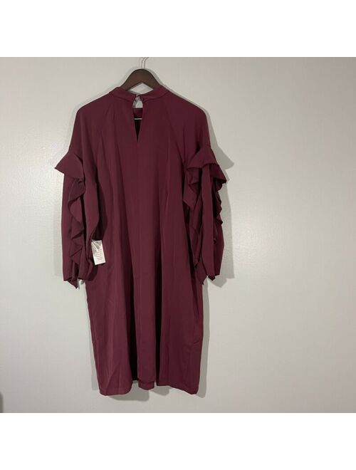 ELOQUII Elements Eloquii Dress Womens Size 22 Ruffle Sleeve Mock High Neck Burgundy New