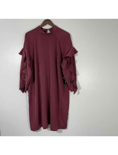 ELOQUII Elements Eloquii Dress Womens Size 22 Ruffle Sleeve Mock High Neck Burgundy New