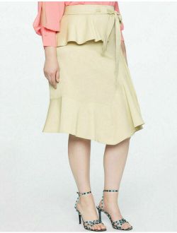 Eloquii Womens Flare Peplum Skirt Plus Sz 14 Khaki Tan Ruffle Tie Waist NWT N6