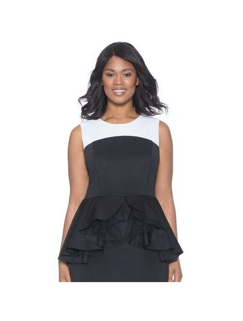 ELOQUII Elements Eloquii Women's Sleeveless Origami Peplum Top Black White Size 16