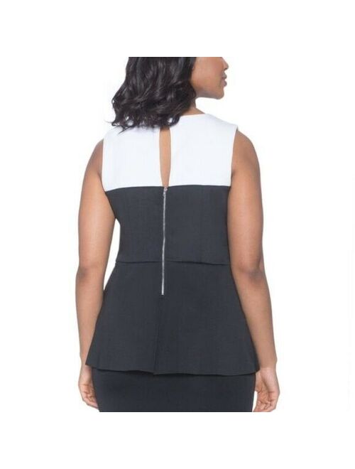 ELOQUII Elements Eloquii Women's Sleeveless Origami Peplum Top Black White Size 16