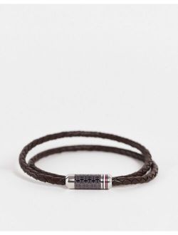 double braid leather bracelet in brown