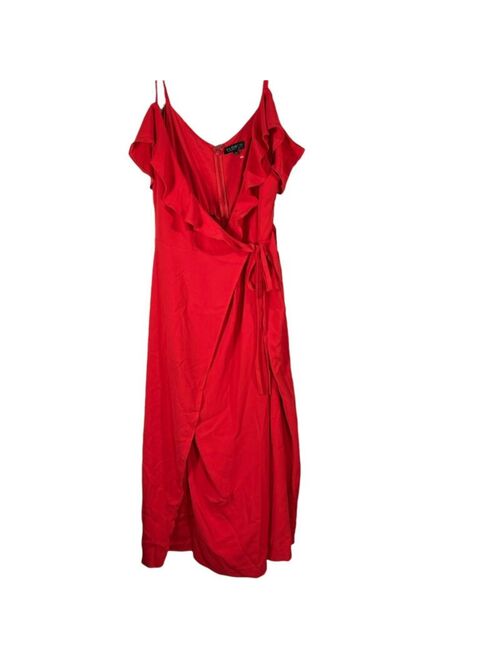 ELOQUII Elements NWT Eloquii Red Cold Shoulder Wide Leg Ruffle Wrap Jumper Pantsuit Size 22