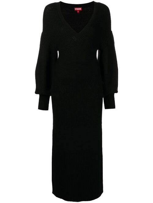 STAUD ribbed-knit fitted longsleeved dress