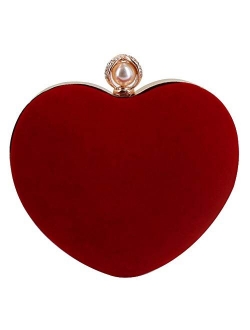 Goclothod Women Heart Shape Clutch Purse Velvet Shoulder Bag Evening Handbags