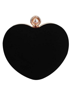 Goclothod Women Heart Shape Clutch Purse Velvet Shoulder Bag Evening Handbags