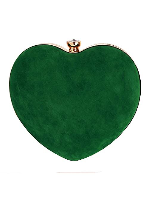 Goclothod Women Heart Shape Clutch Purse Velvet Shoulder Bag Evening Handbags