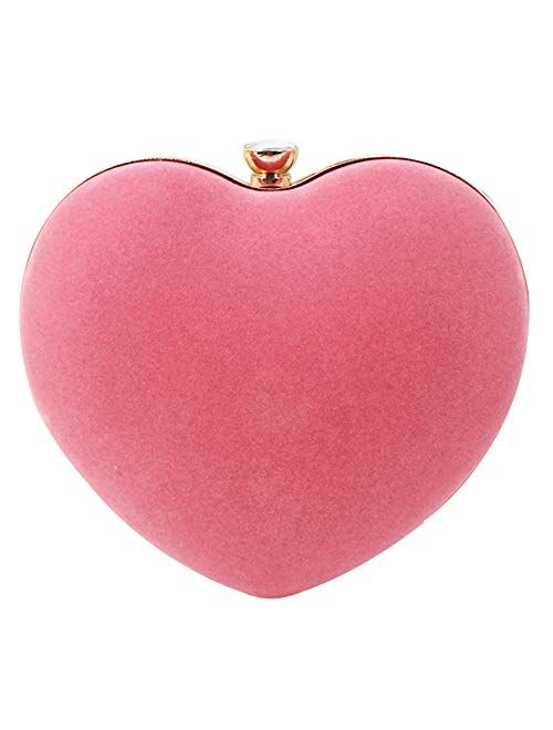 Goclothod Women Heart Shape Clutch Purse Velvet Shoulder Bag Evening Handbags